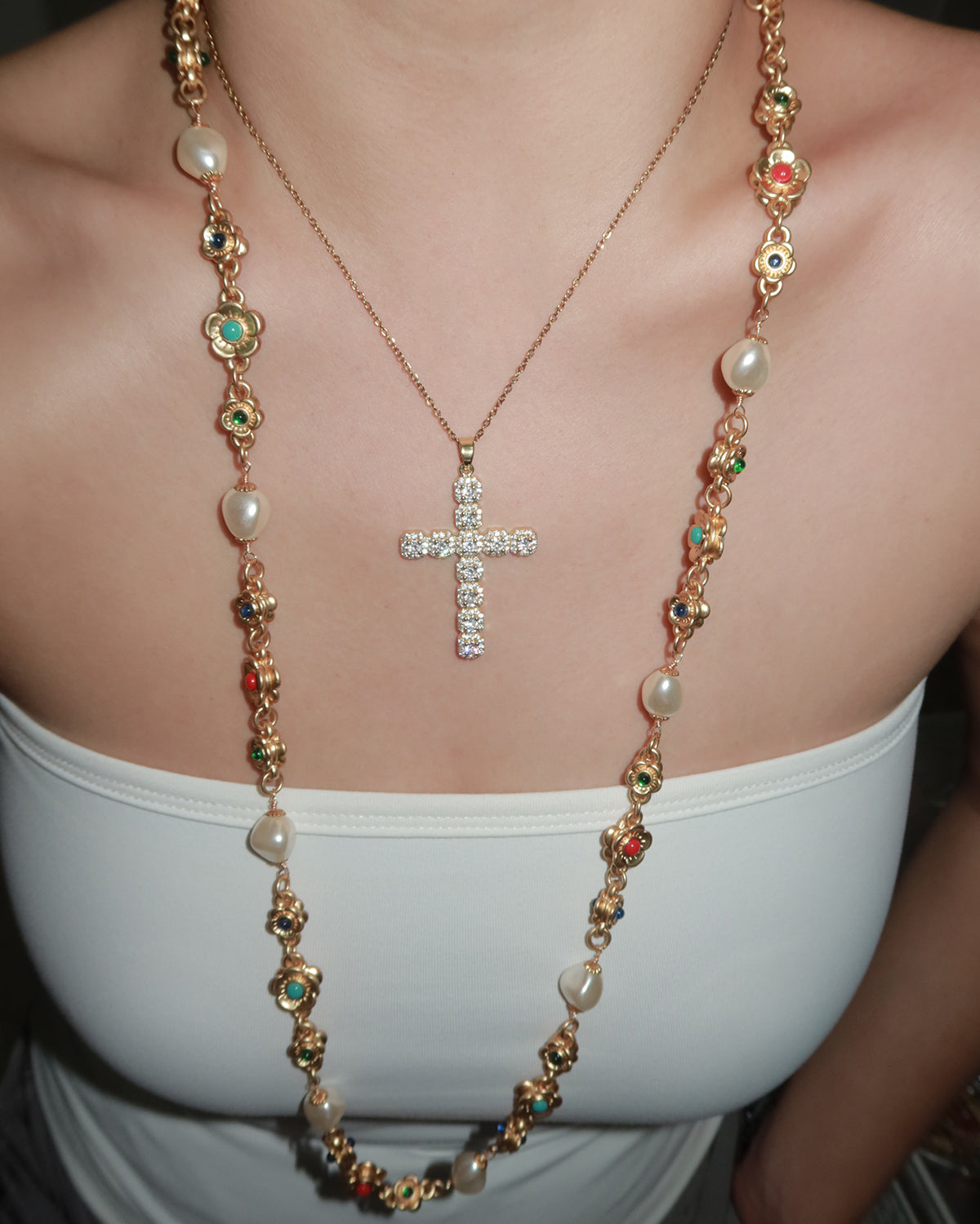 Alyssa Elegant Pearl Flower Golden Necklace