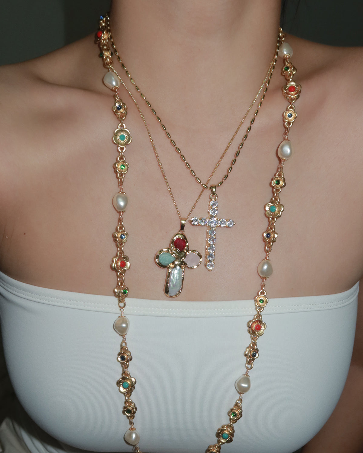 Alyssa Elegant Pearl Flower Golden Necklace