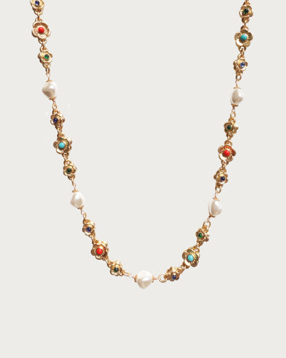 Alyssa Elegant Pearl Flower Golden Necklace