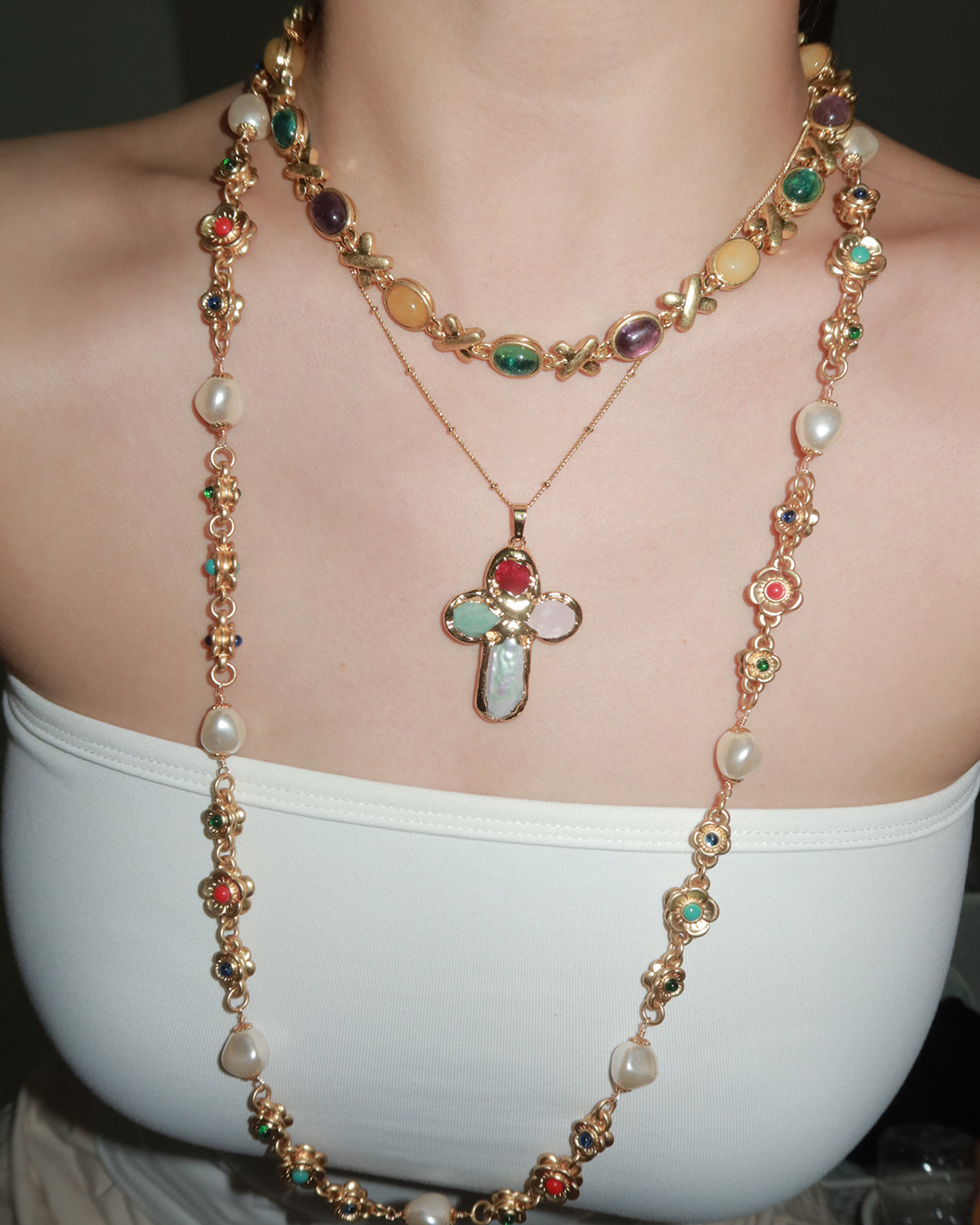 Alyssa Elegant Pearl Flower Golden Necklace