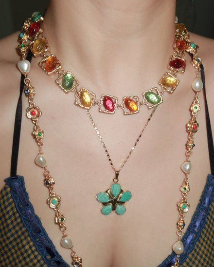Lola Green Flower Golden Pendant Necklace