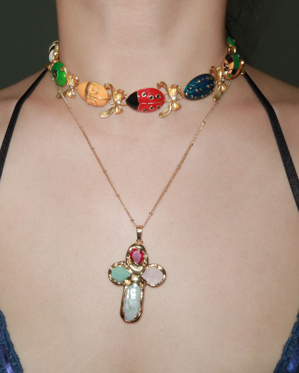 Xylia Retro Joan Rivers Enamel Golden Necklace