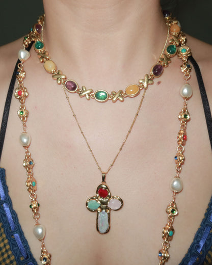 Astrid Colorful Cross Golden Pendant Necklace