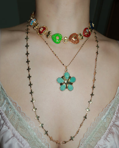Lola Green Flower Golden Pendant Necklace