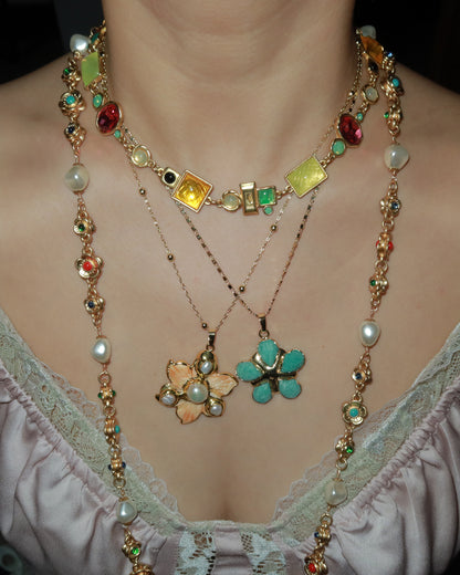 Lola Green Flower Golden Pendant Necklace