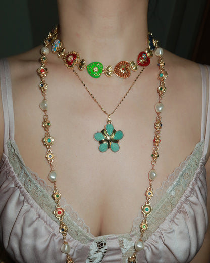 Lola Green Flower Golden Pendant Necklace