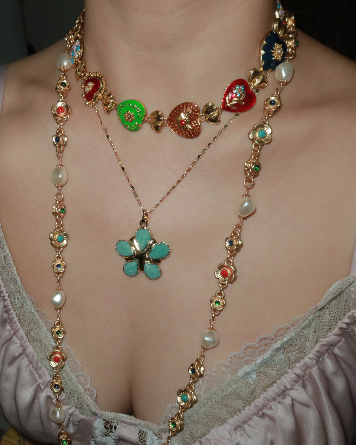 Lola Green Flower Golden Pendant Necklace