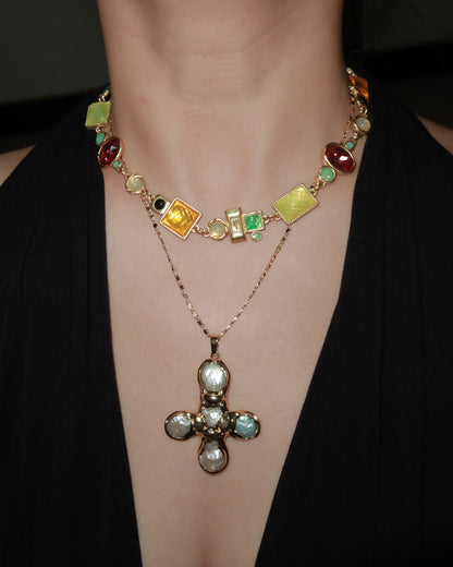 Betty Pearl Cross Golden Pendant Necklace