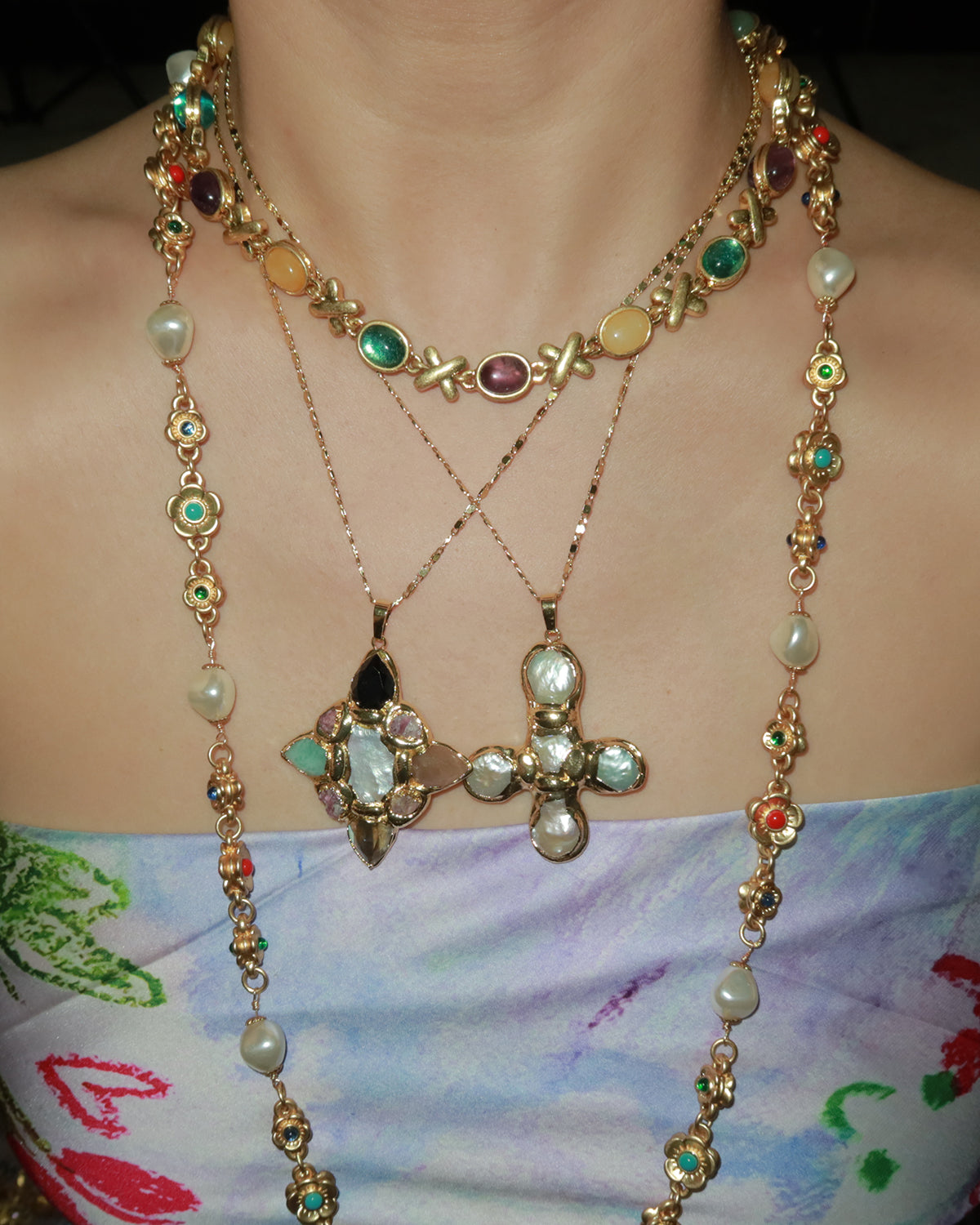 Betty Pearl Cross Golden Pendant Necklace
