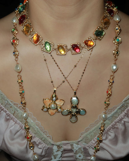 Betty Pearl Cross Golden Pendant Necklace