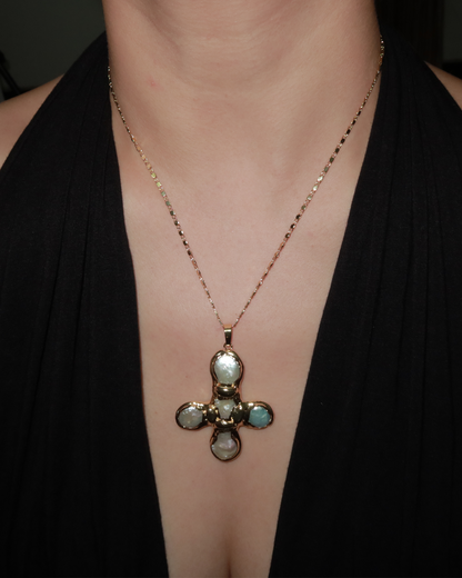 Betty Pearl Cross Golden Pendant Necklace