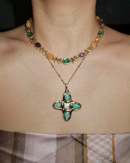 Eartha Unique Turquoise Cross Golden Pendant Necklace