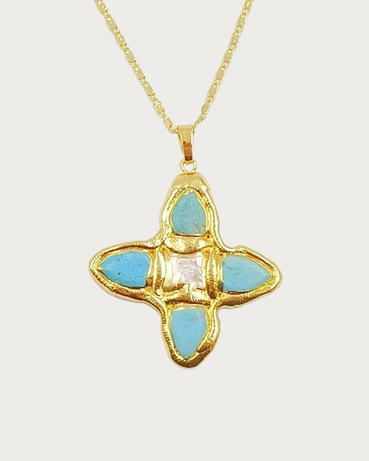 Eartha Unique Turquoise Cross Golden Pendant Necklace