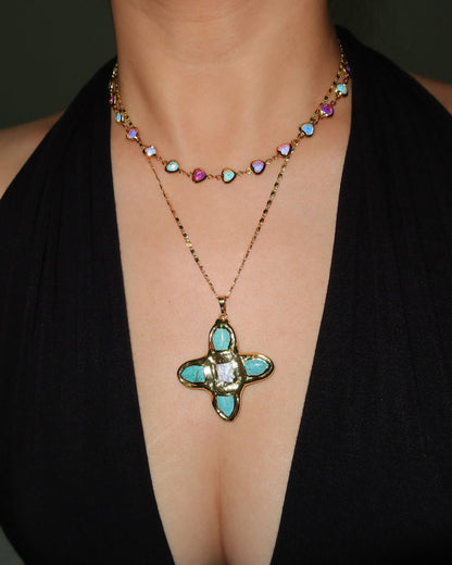 Eartha Unique Turquoise Cross Golden Pendant Necklace