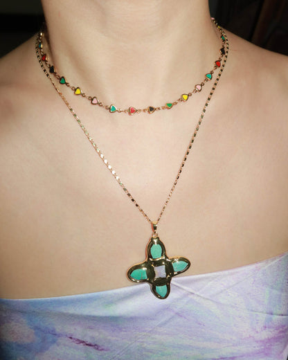 Eudora Rainbow Heart Enamel Beaded Golden Necklace