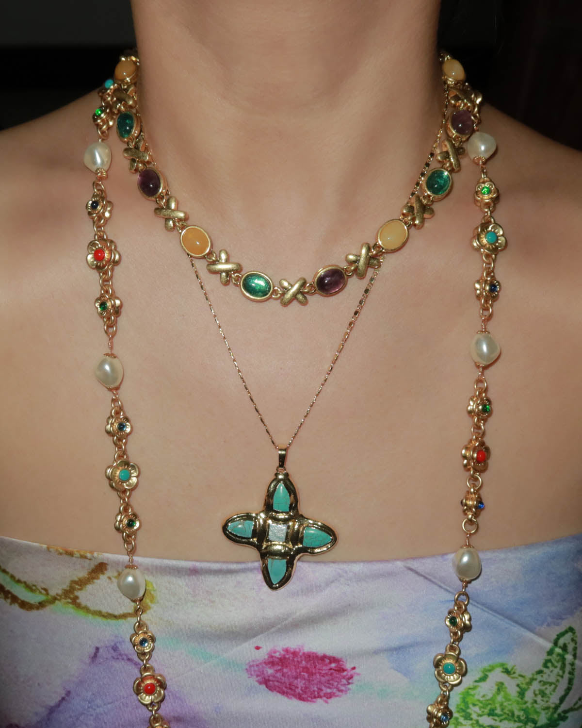 Eartha Unique Turquoise Cross Golden Pendant Necklace