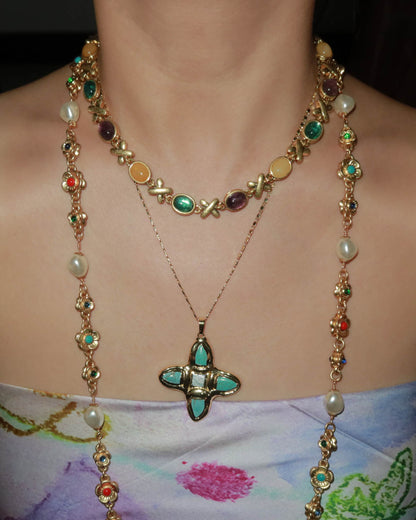 Eartha Unique Turquoise Cross Golden Pendant Necklace