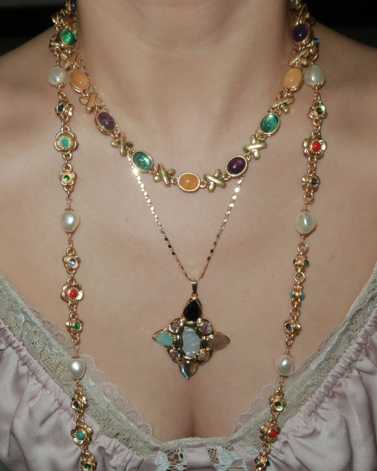 Hermosa Colorful Gemstone Golden Pendant Necklace