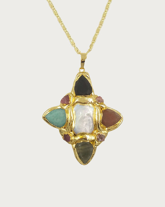Hermosa Colorful Gemstone Golden Pendant Necklace