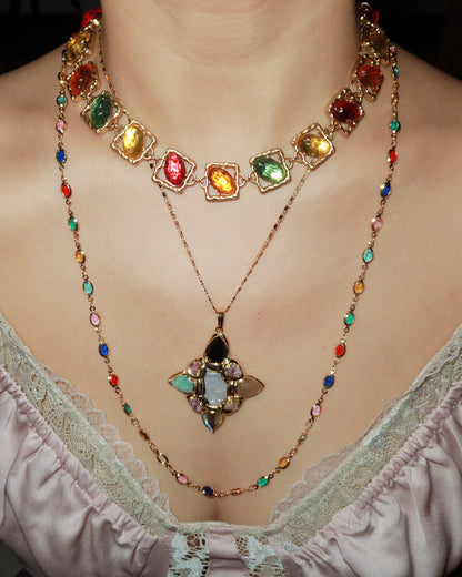Hermosa Colorful Gemstone Golden Pendant Necklace