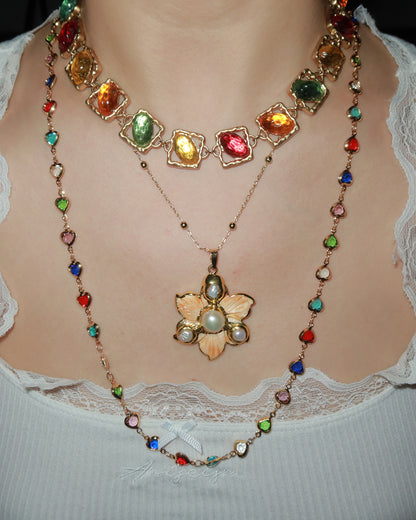 Alisa Pearl Flower Golden Pendant Necklace(4 Colors)
