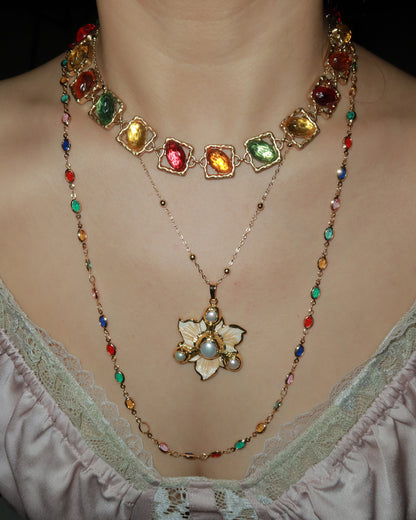 Ida Colorful Oval Golden Long Lariat Necklace