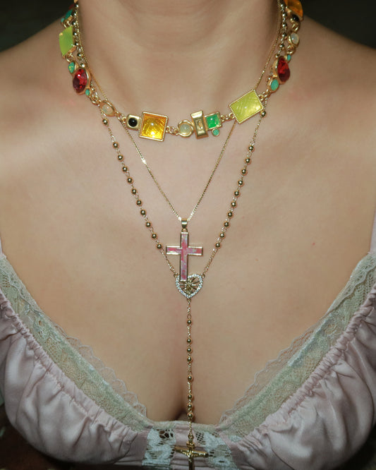 Dora Pink Sea Shell Cross Golden Pendant Necklace