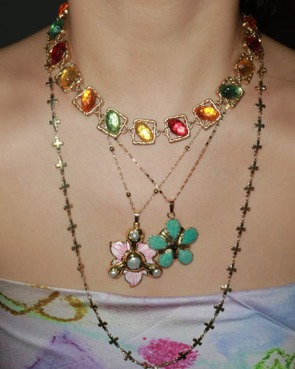 Alisa Pearl Flower Golden Pendant Necklace(4 Colors)