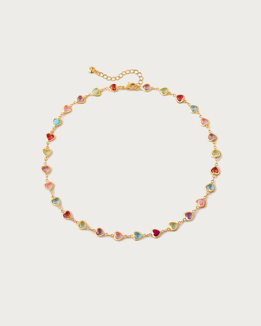 Beatrice Colorful Heart Golden Necklace
