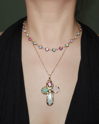 Beatrice Colorful Heart Golden Necklace
