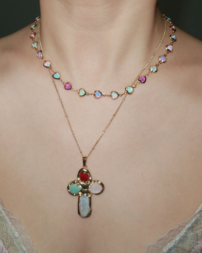 Beatrice Colorful Heart Golden Necklace