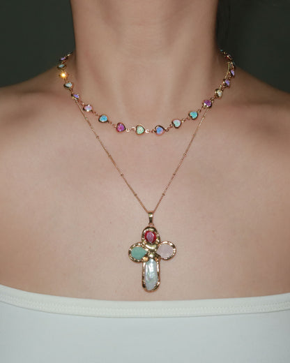 Beatrice Colorful Heart Golden Necklace