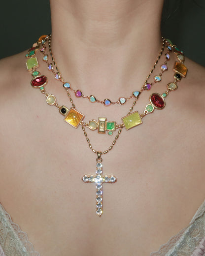 Beatrice Colorful Heart Golden Necklace