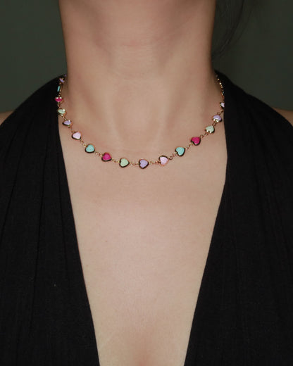 Beatrice Colorful Heart Golden Necklace
