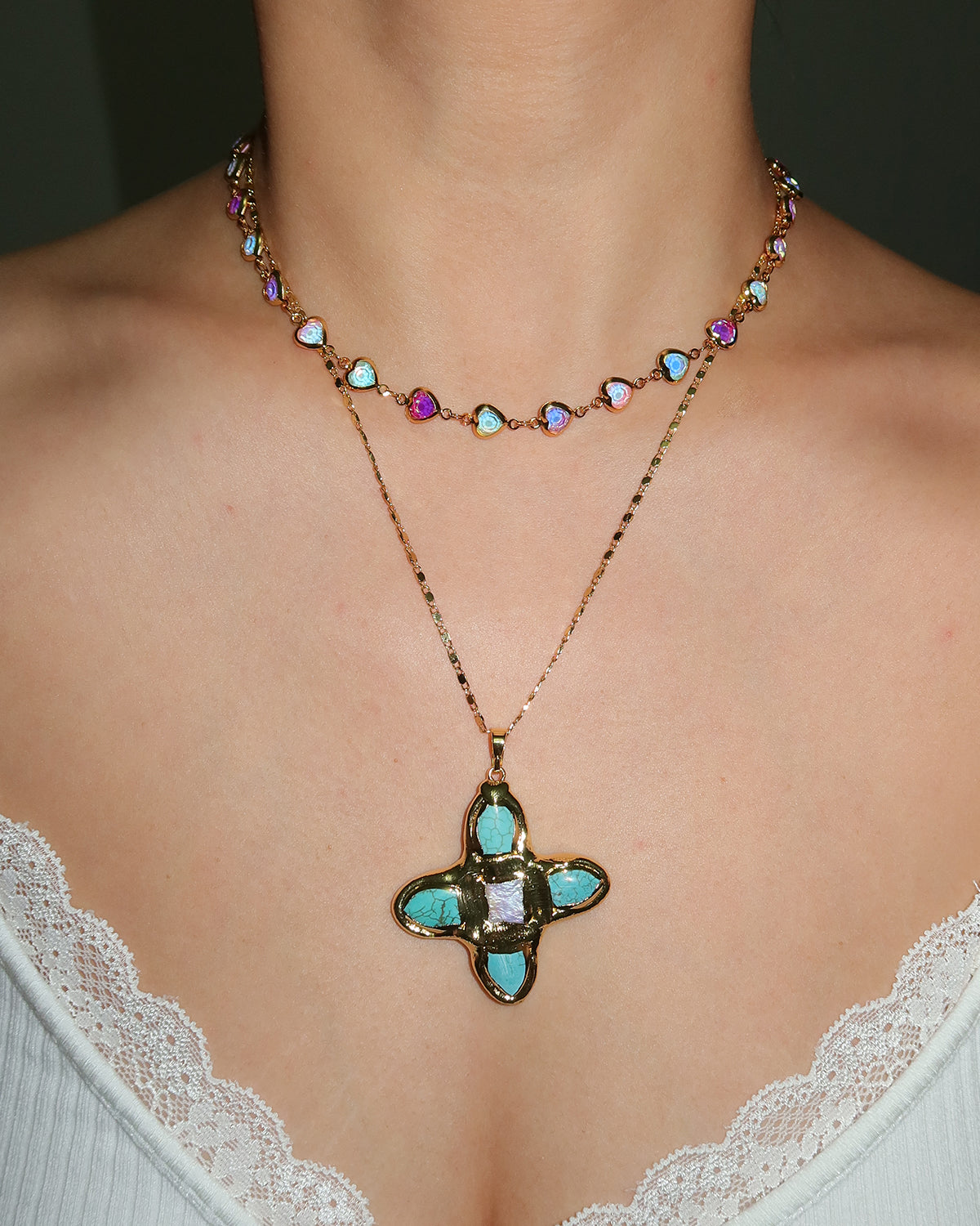 Beatrice Colorful Heart Golden Necklace