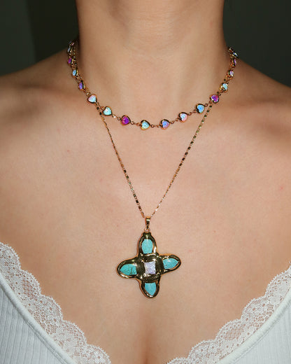 Beatrice Colorful Heart Golden Necklace