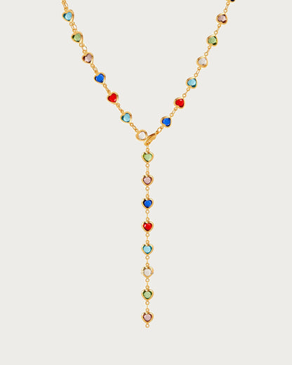 Ida Colorful Hearts Golden Lariat Necklace