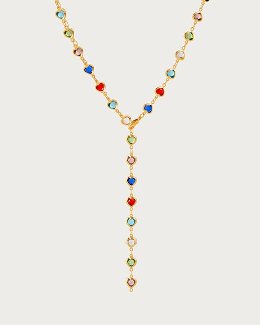 Ida Colorful Hearts Golden Lariat Necklace