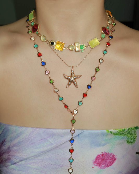 Ida Colorful Hearts Golden Lariat Necklace