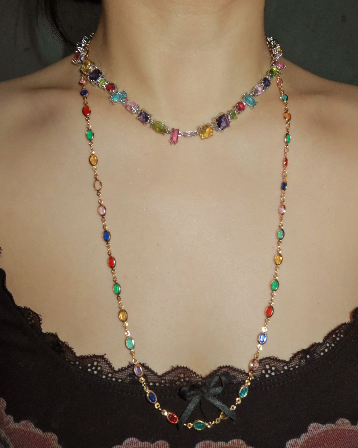 Ida Colorful Oval Golden Long Lariat Necklace