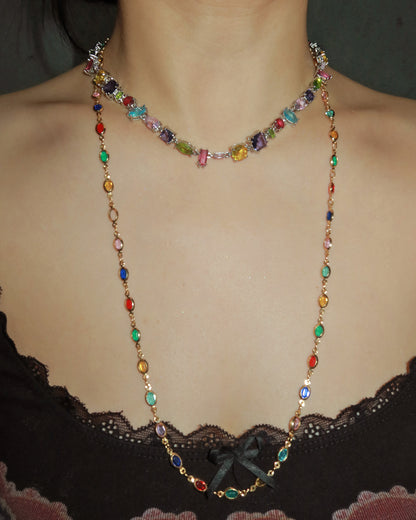 Ida Colorful Oval Golden Long Lariat Necklace