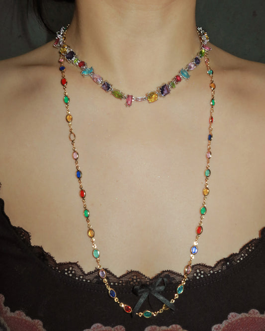 Ida Colorful Oval Golden Long Lariat Necklace