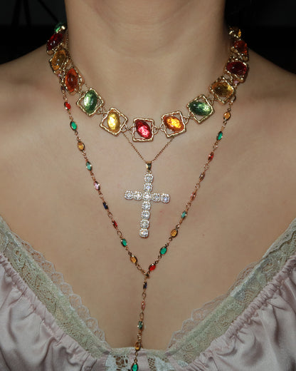 Ida Colorful Oval Golden Long Lariat Necklace