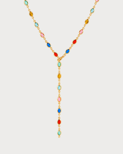 Ida Colorful Oval Golden Long Lariat Necklace
