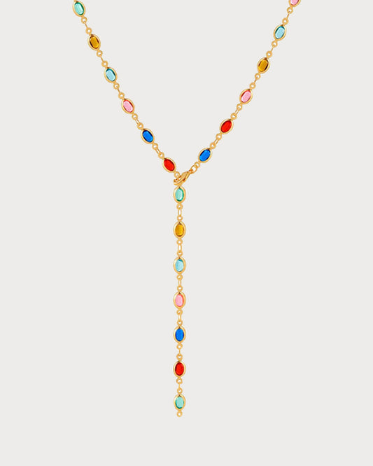 Ida Colorful Oval Golden Long Lariat Necklace