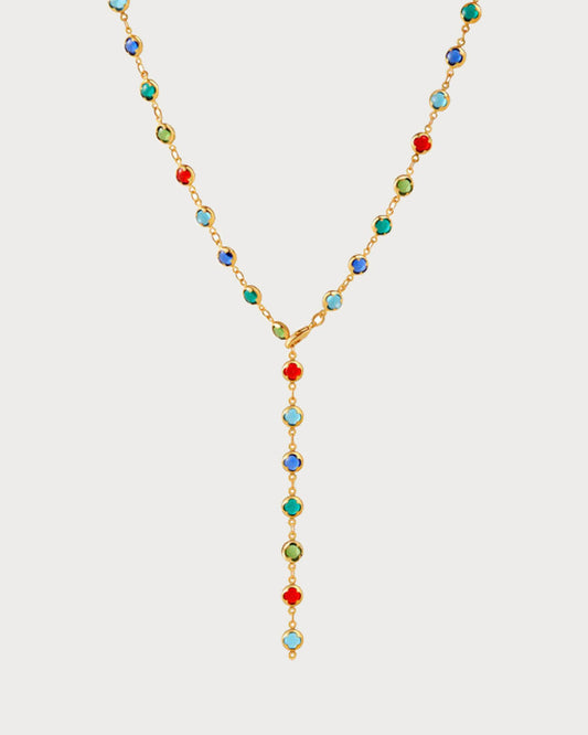 Ida Colorful Cross Style Golden Lariat Necklace
