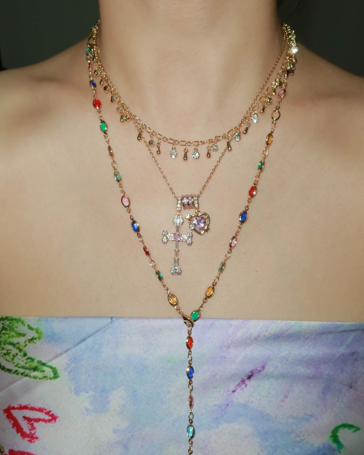 Angela Tear Drop Tassel Golden Chain Necklace