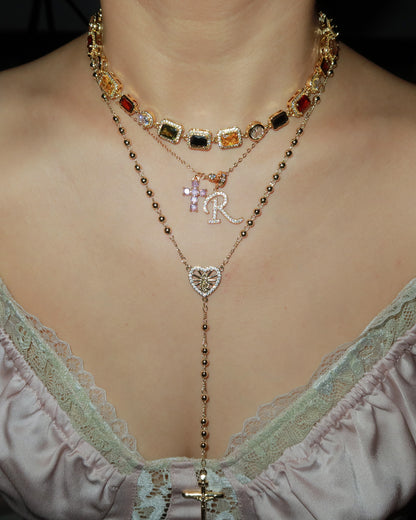 Alma Sparkling Letter Cross Golden Necklace