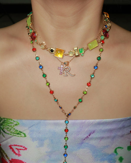 Ida Colorful Cross Style Golden Lariat Necklace