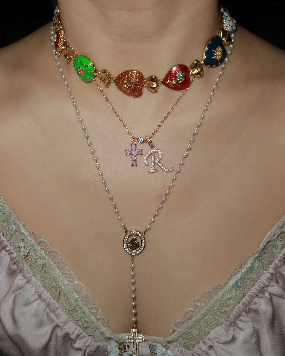 Alma Sparkling Letter Cross Golden Necklace